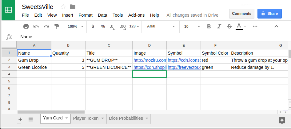 Example Google sheet
